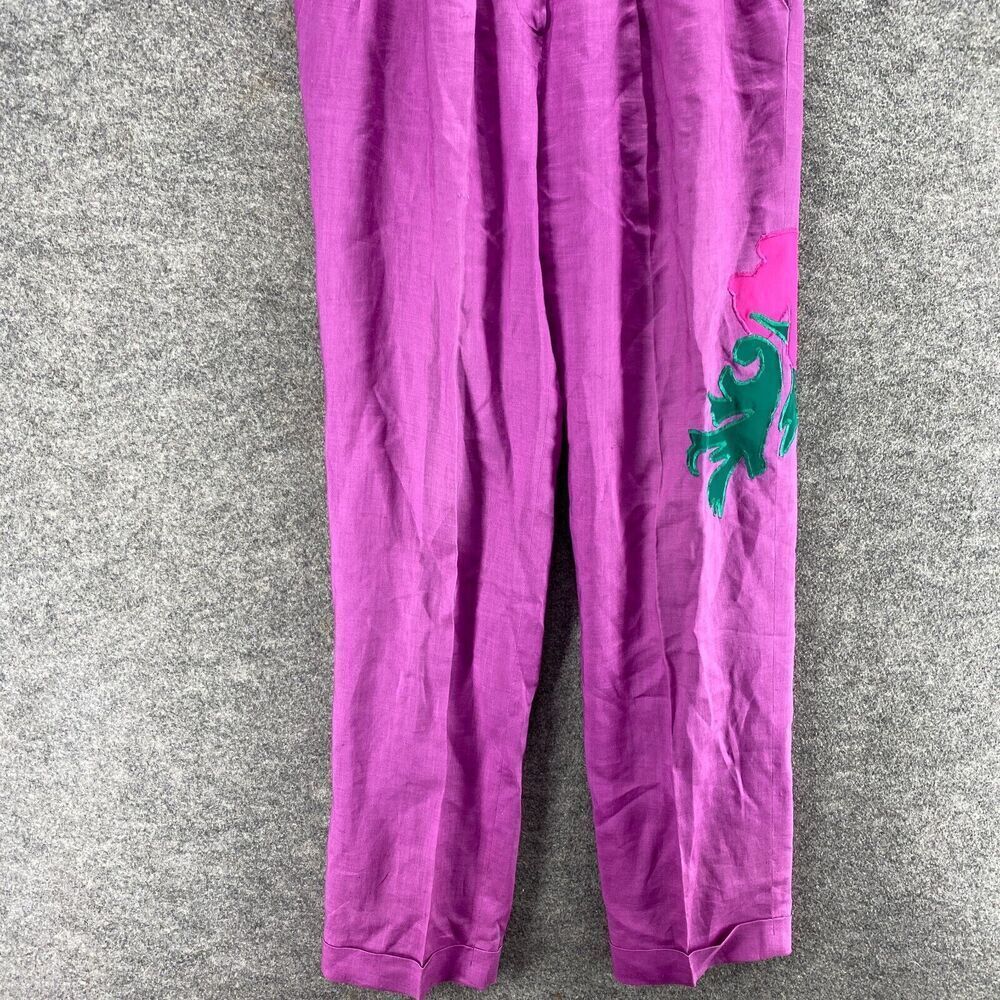 Jerri Sherman Pants Women 8 Purple High Rise Pleated Straight Linen Cuffed - Picture 4 of 10